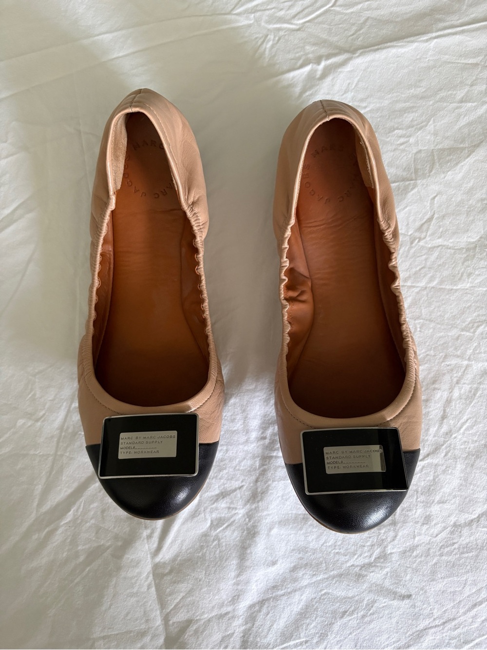 Marc By Marc Jacobs Nude and Black Cap-Toe Ballet Flats
